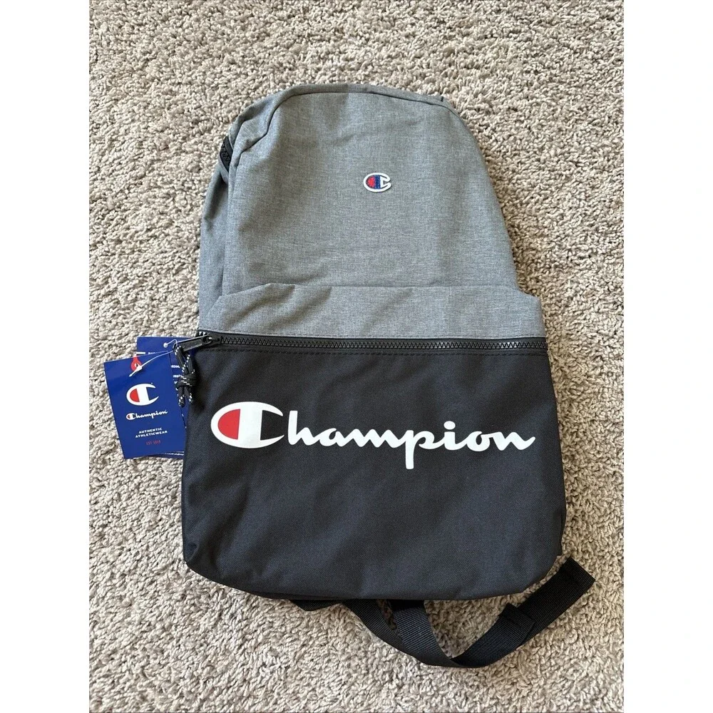 CHAMPION Manuscript Backpack 100% Polyester Grey Black with Laptop Sleeve